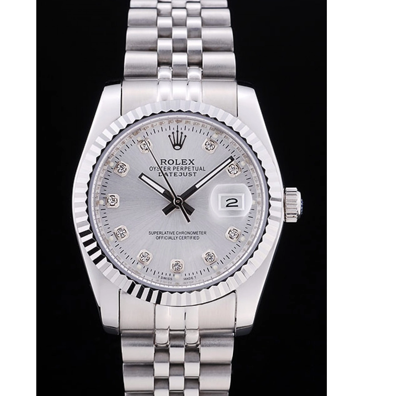 Rolex copies cheap 7455 Diamonds Ribbed Dial Rolex Bezel Datejust Silver 0727